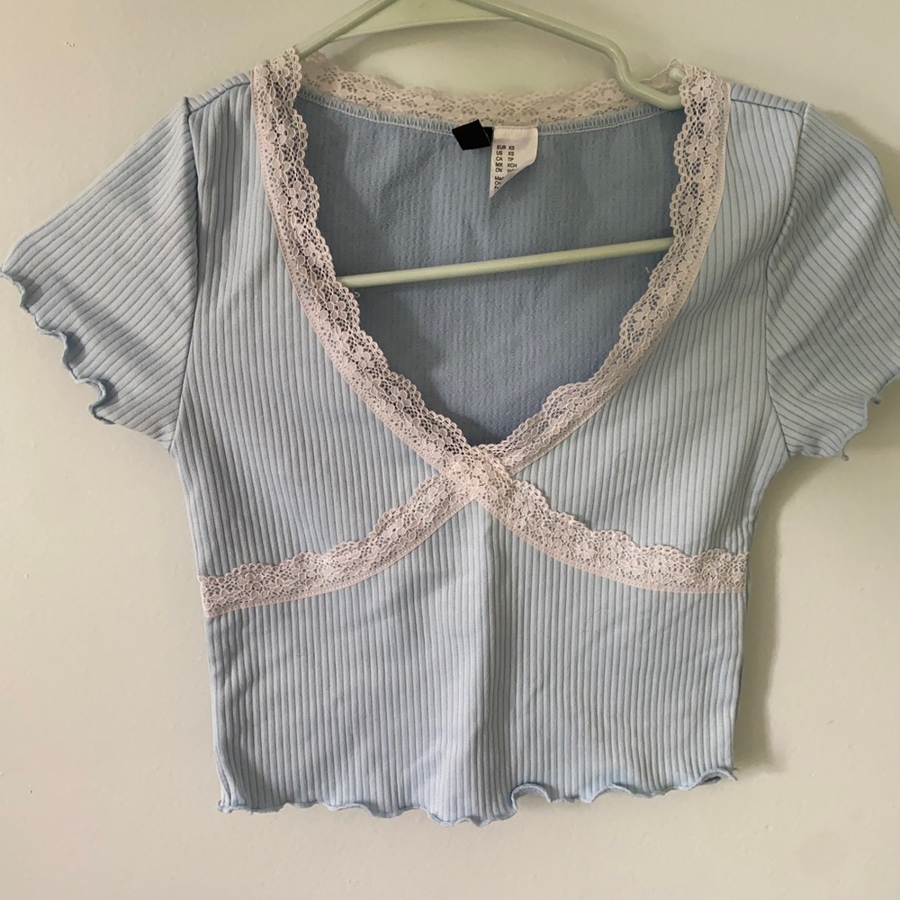 cute baby blue crop top with lace detail from H&M